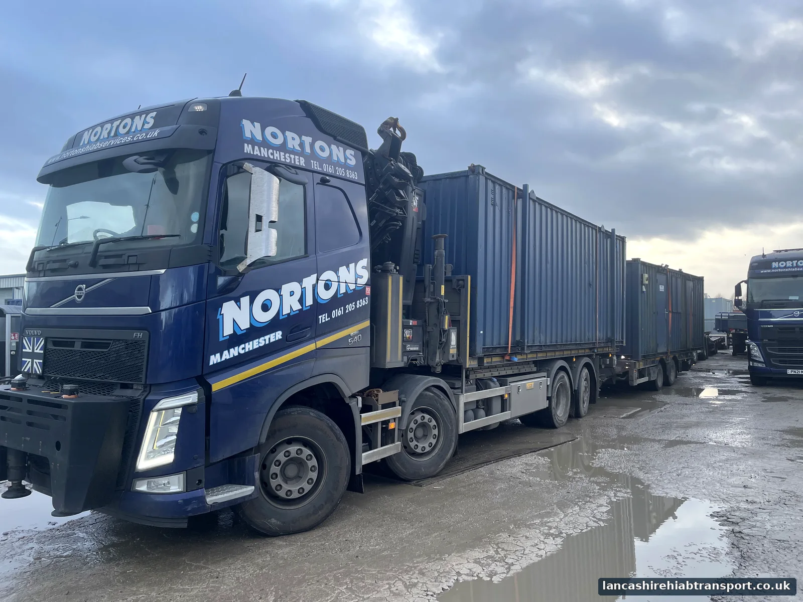 Container transport by Hiab lorry for work serving Warrington