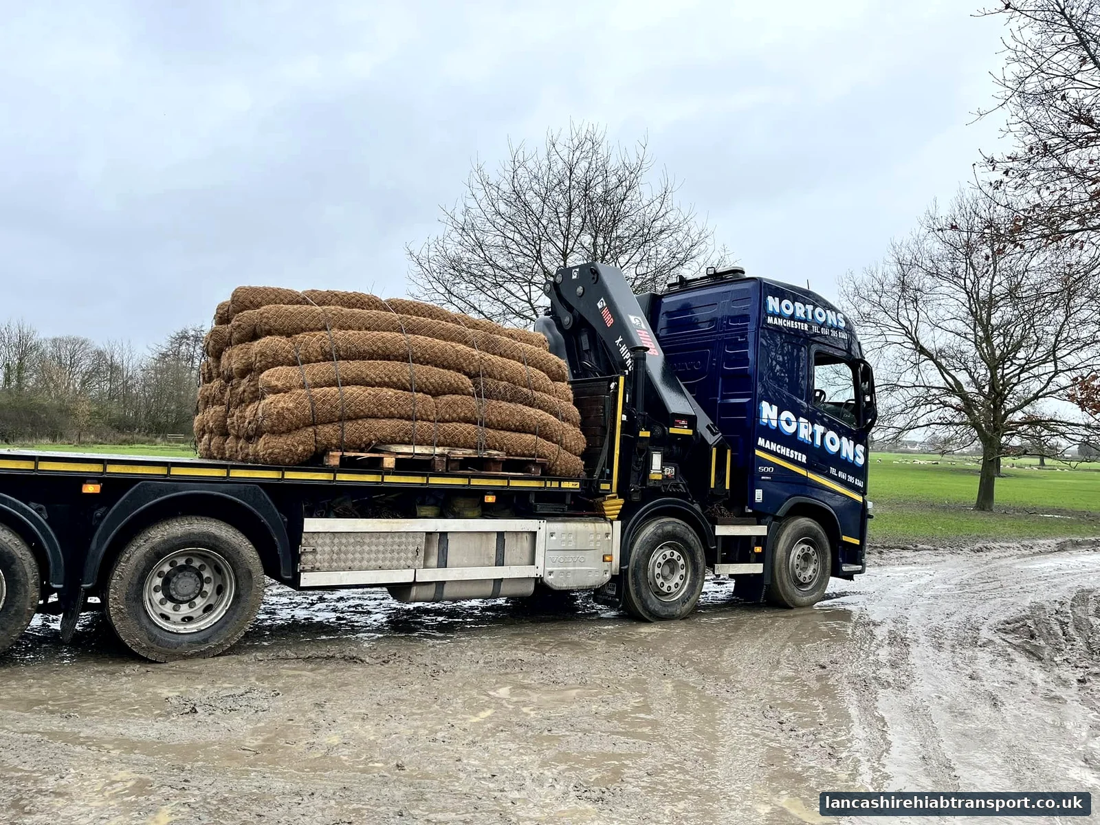 Hiab lorry carrying a commercial load for transport serving Chorley