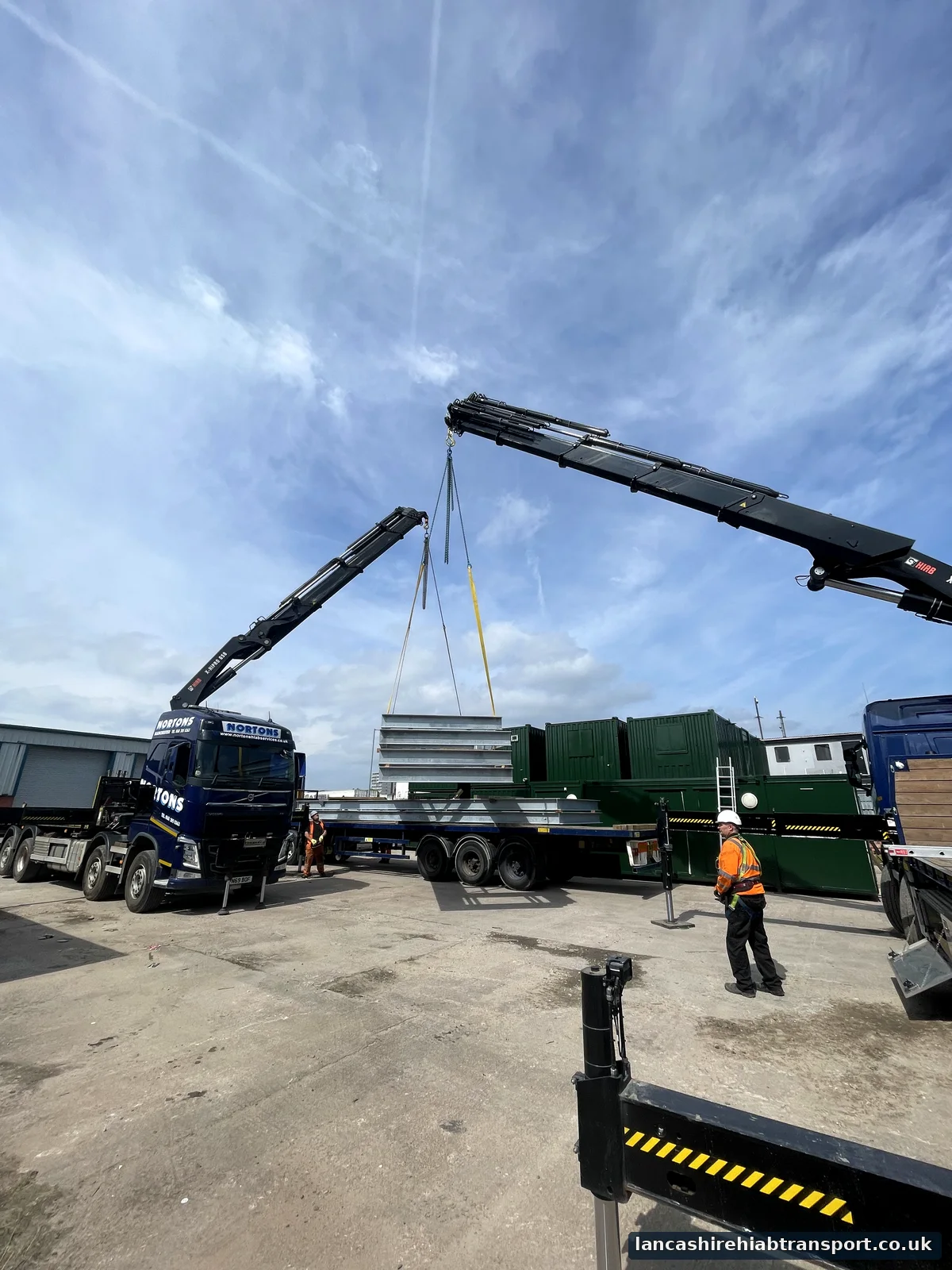 Crane-assisted Hiab transport lorry operating in Lancashire