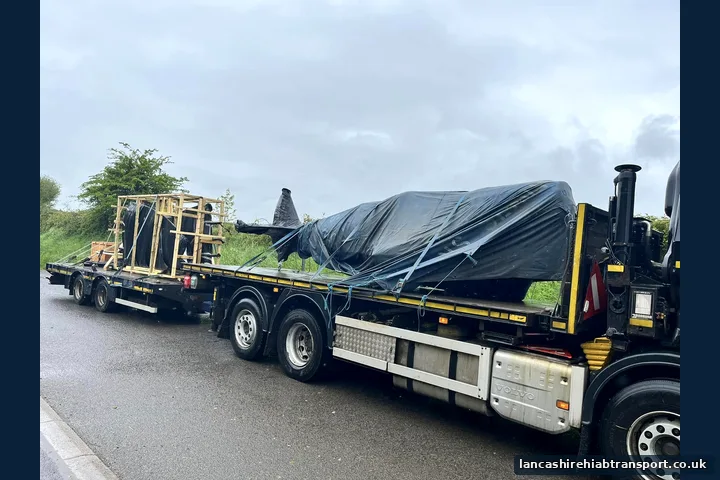 Machinery transported on a Hiab crane lorry in Lancashire